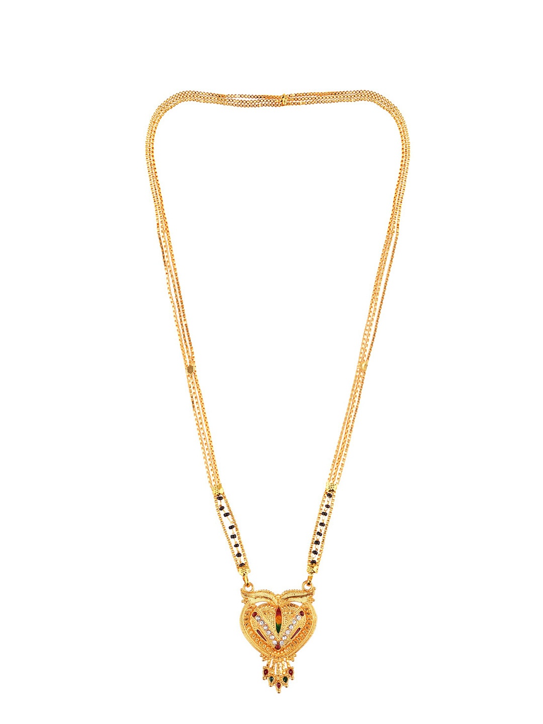 

FEMMIBELLA Gold-Plated Black Beaded Mangalsutra
