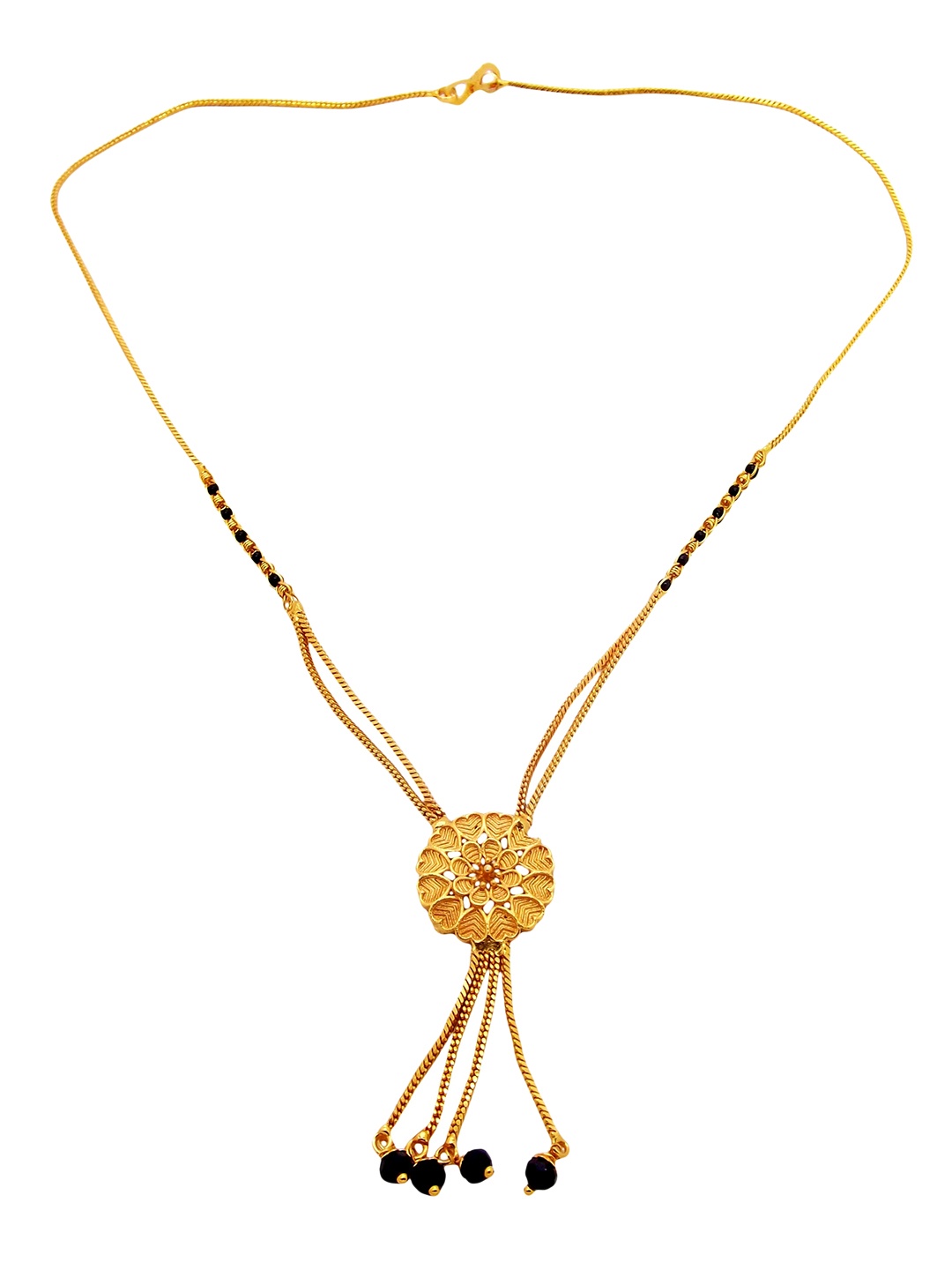 

FEMMIBELLA Women Gold-Plated Black Stone-Studded & Beaded Mangalsutra