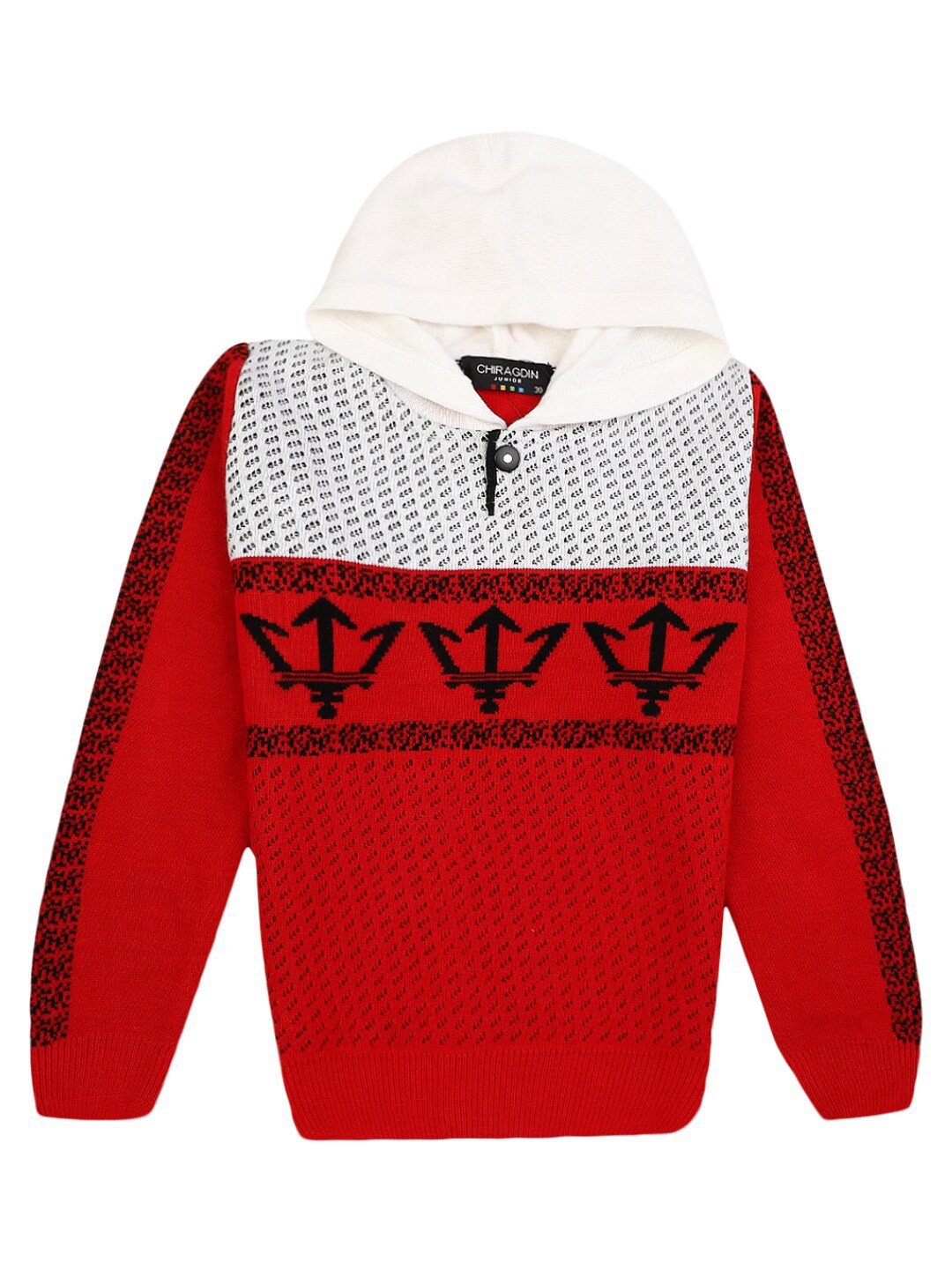 

V-Mart Boys Red & White Printed Cotton Hooded Sweatshirt