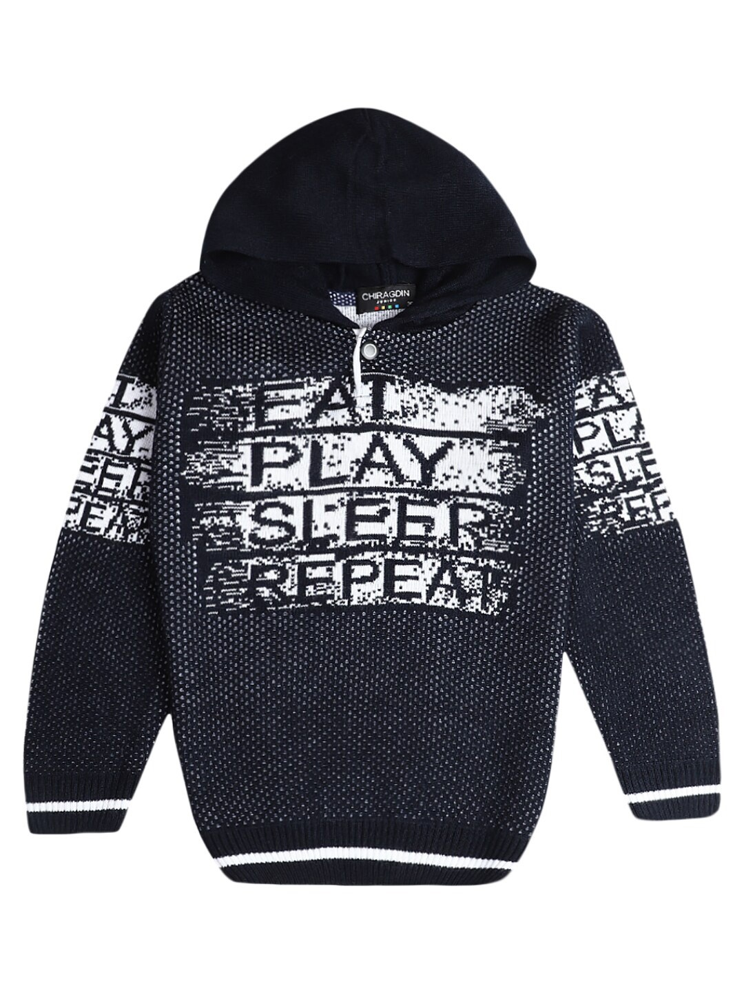 

V-Mart Boys Navy Blue Printed Hooded Sweatshirt