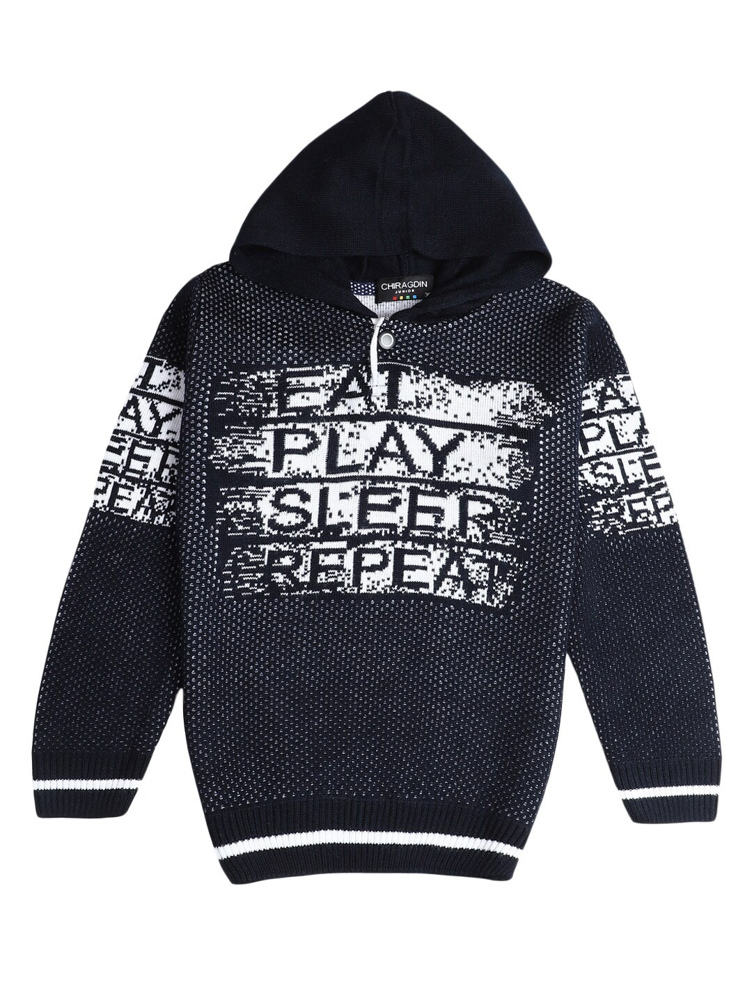 

V-Mart Boys Navy Blue Printed Hooded Sweatshirt