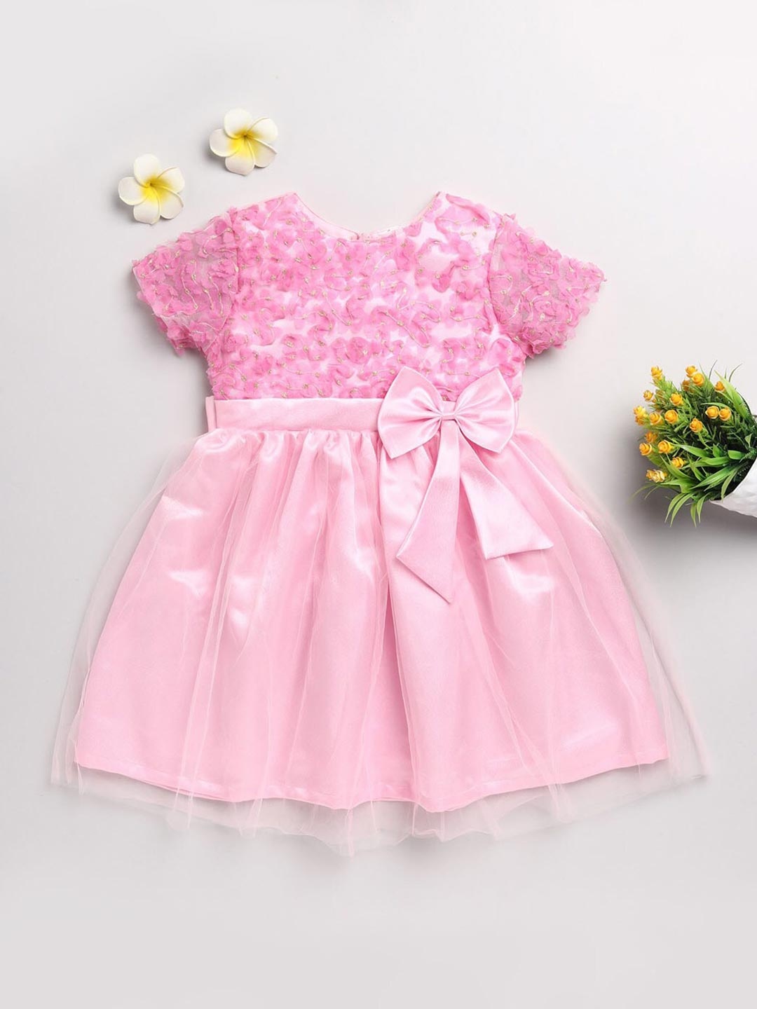 

JBN Creation Girls Pink Embellished Satin Dress