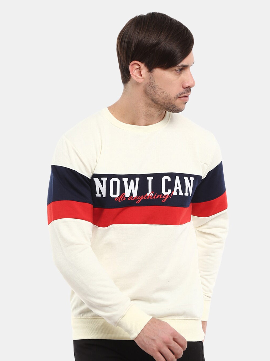 

V-Mart Men Colourblocked Spun Fleece Round Neck Sweat Shirt, White