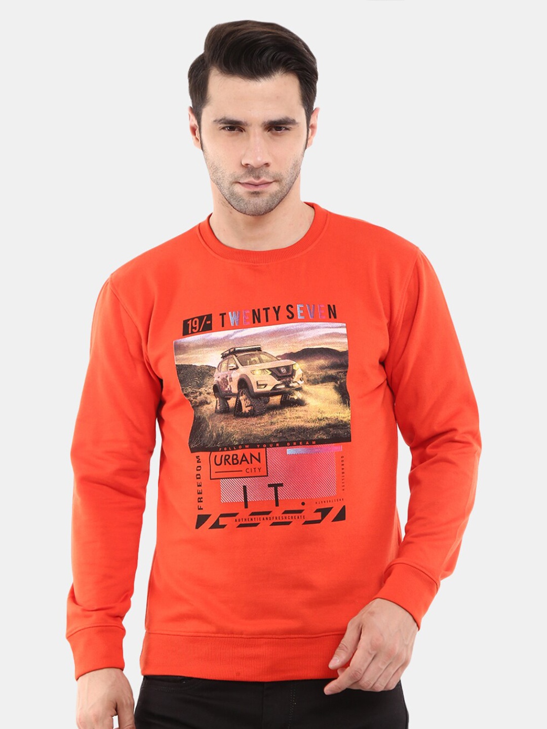 

V-Mart Men Rust Printed Pull Over Round Neck Sweatshirt