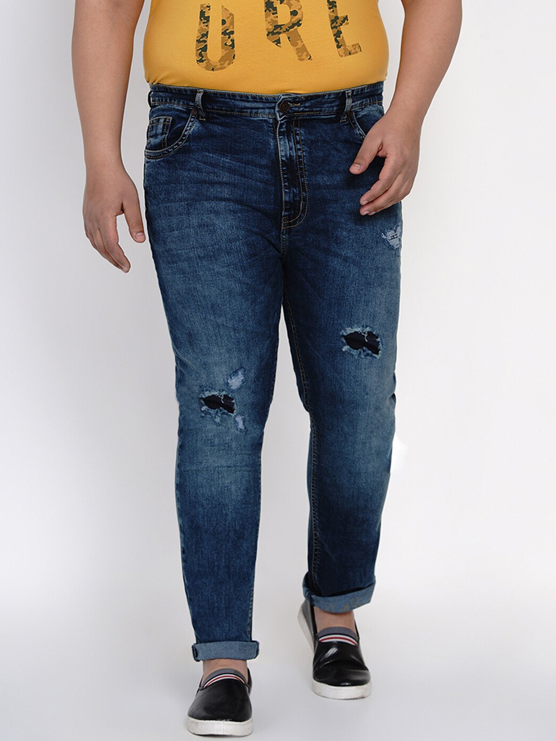

John Pride Plus Size Men Navy Blue Mildly Distressed Light Fade Stretchable Jeans