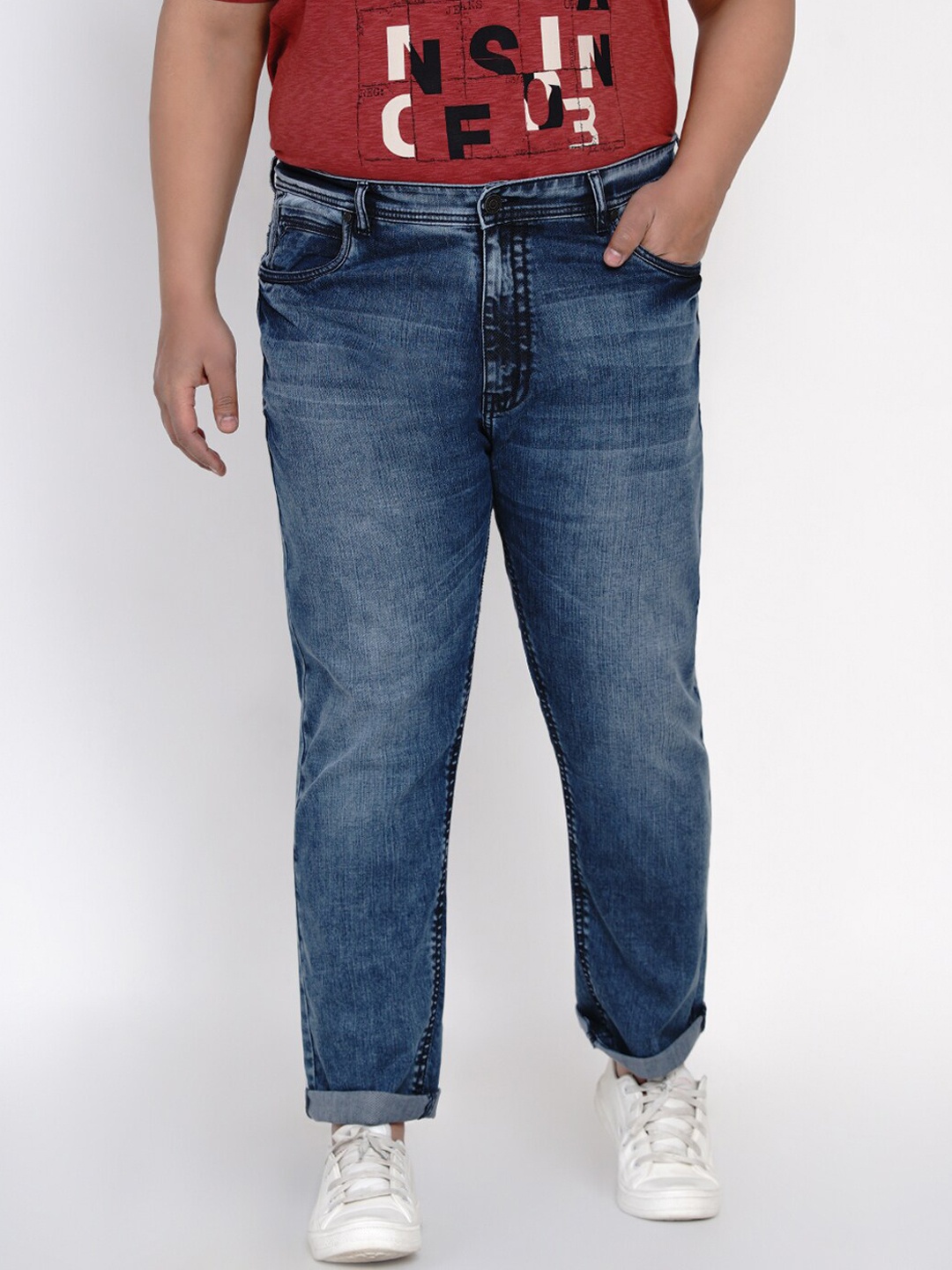 

Plus Size Men Navy Blue Heavy Fade Stretchable Jeans