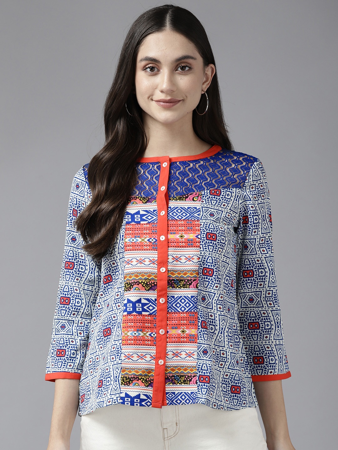 

Aarika Blue & Red Print Georgette Top