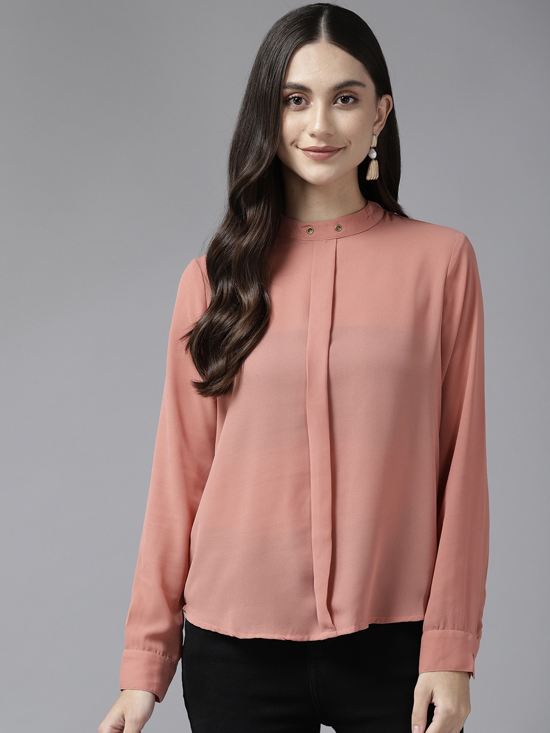 

Aarika Peach-Coloured Georgette Shirt Style Top