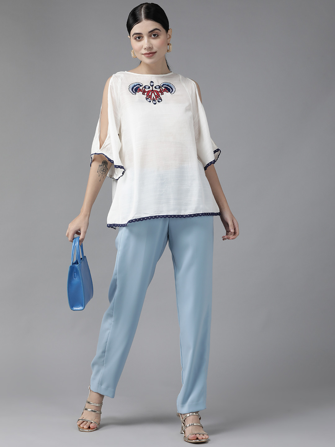 

Aarika Cream-Coloured Embroidered Georgette Top
