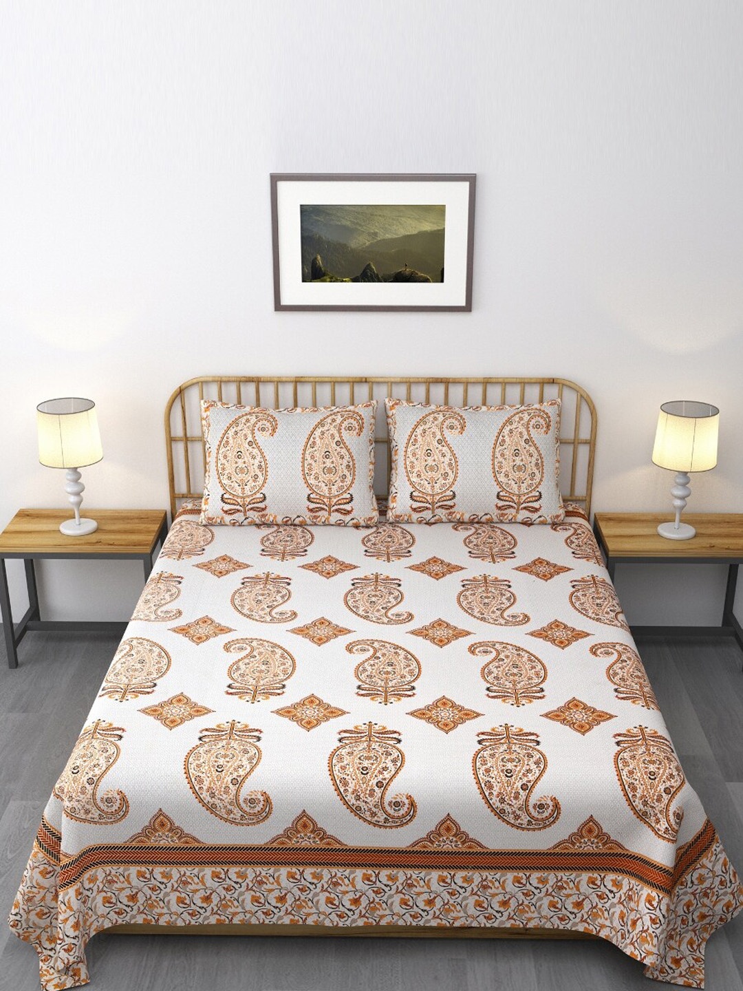 

Salona Bichona Yellow & White Ethnic Motifs 120 TC Queen Bedsheet with 2 Pillow Covers