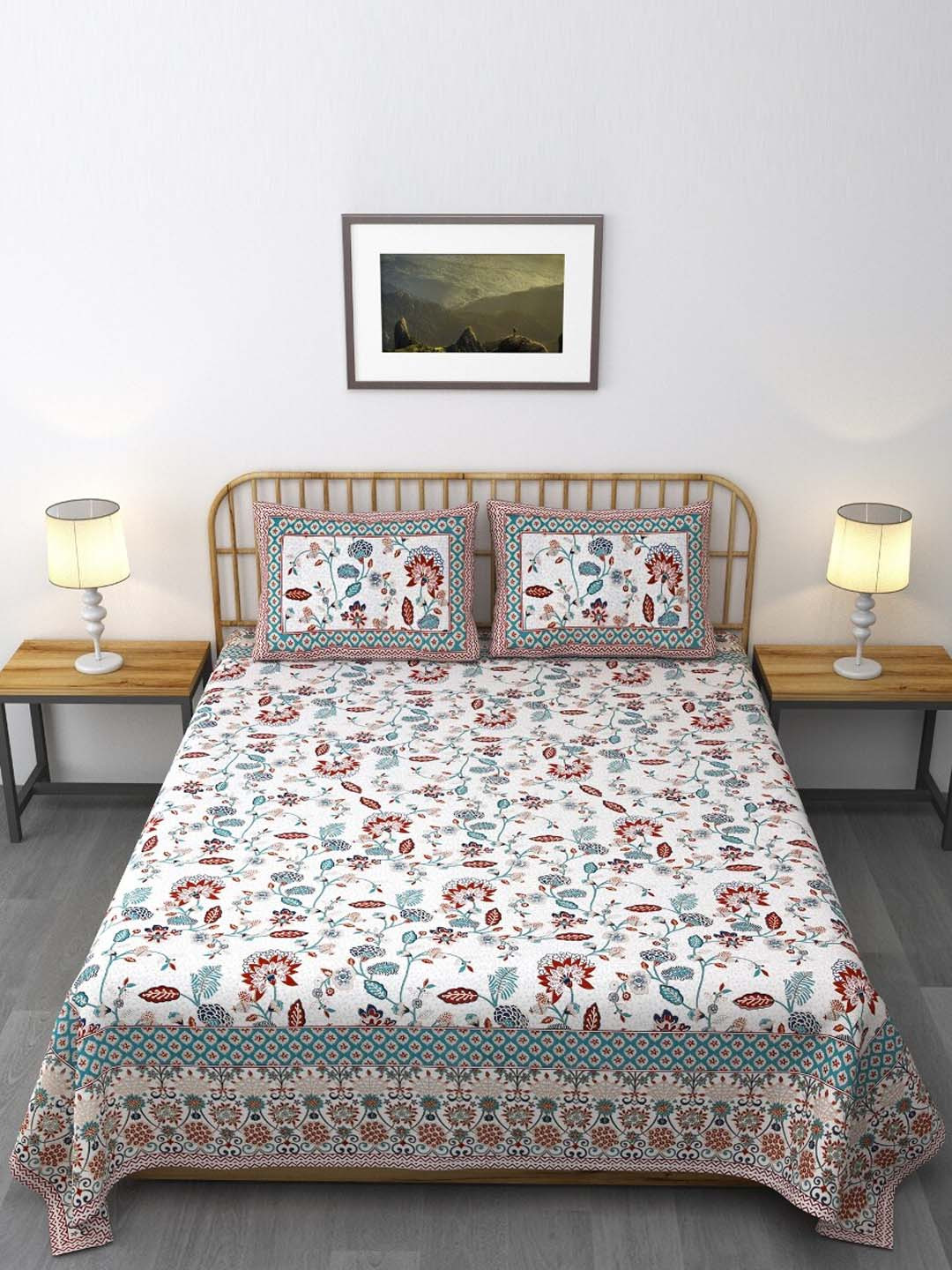 

Salona Bichona Maroon & Off White Floral 120 TC Queen Bedsheet with 2 Pillow Covers