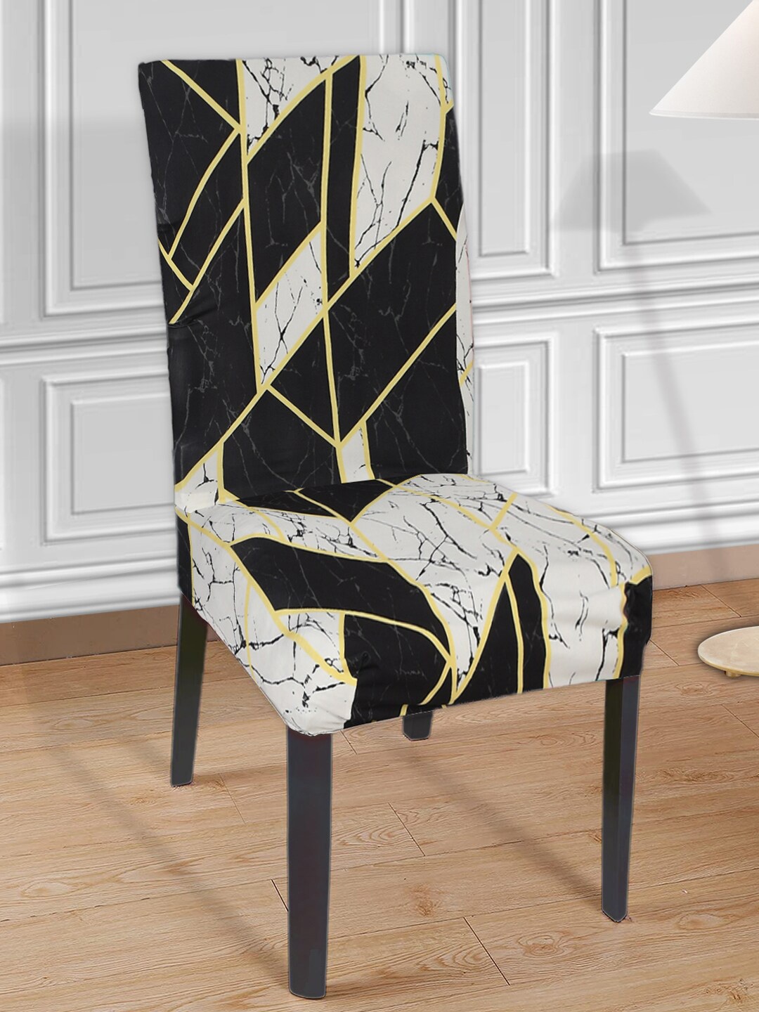 

Kuber Industries Set Of 6 Black Printed Chair Cover