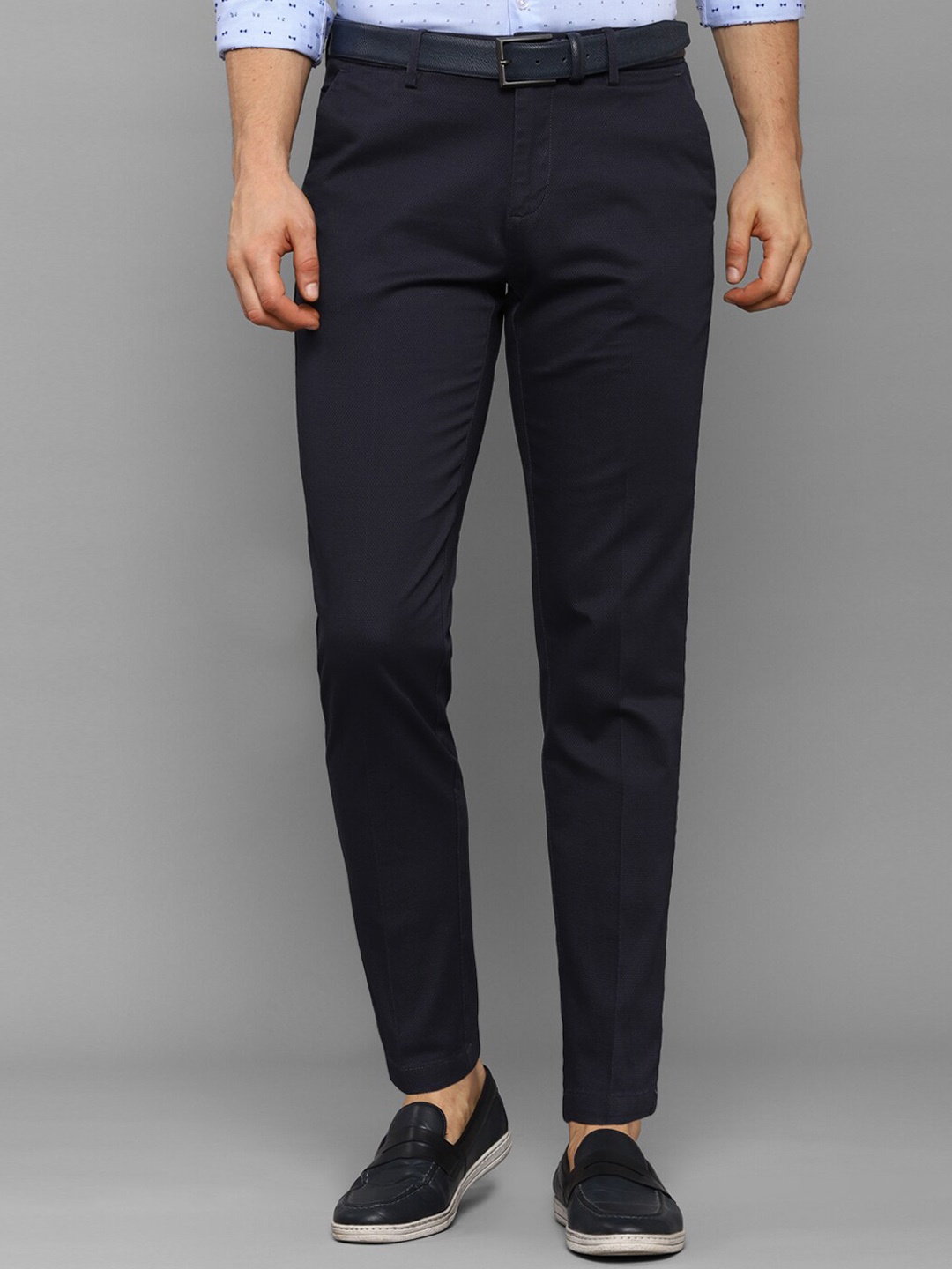 

Allen Solly Men Navy Blue Solid Slim Fit Trousers