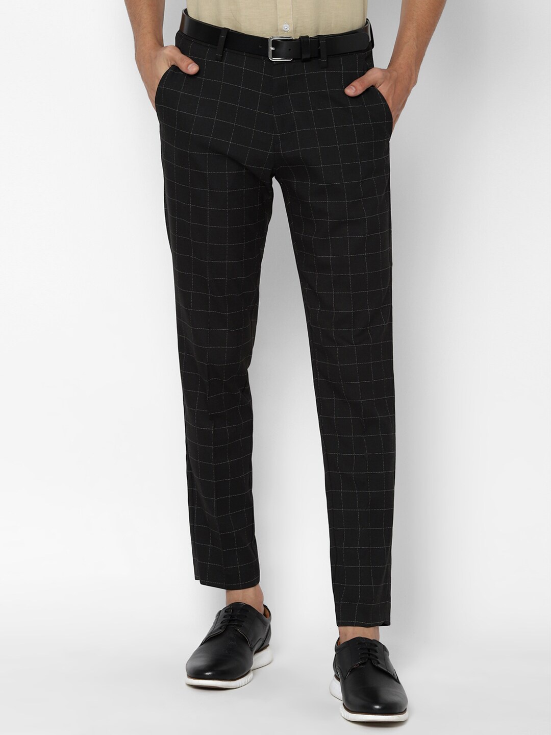 

Allen Solly Men Black Checked Slim Fit Trousers