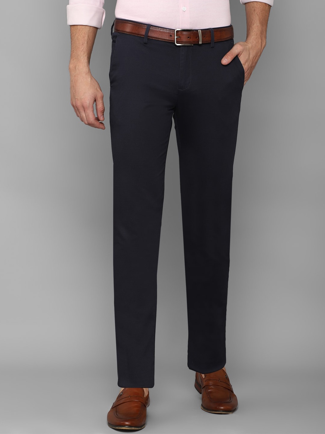 

Allen Solly Men Navy Blue Solid Slim Fit Casual Trousers