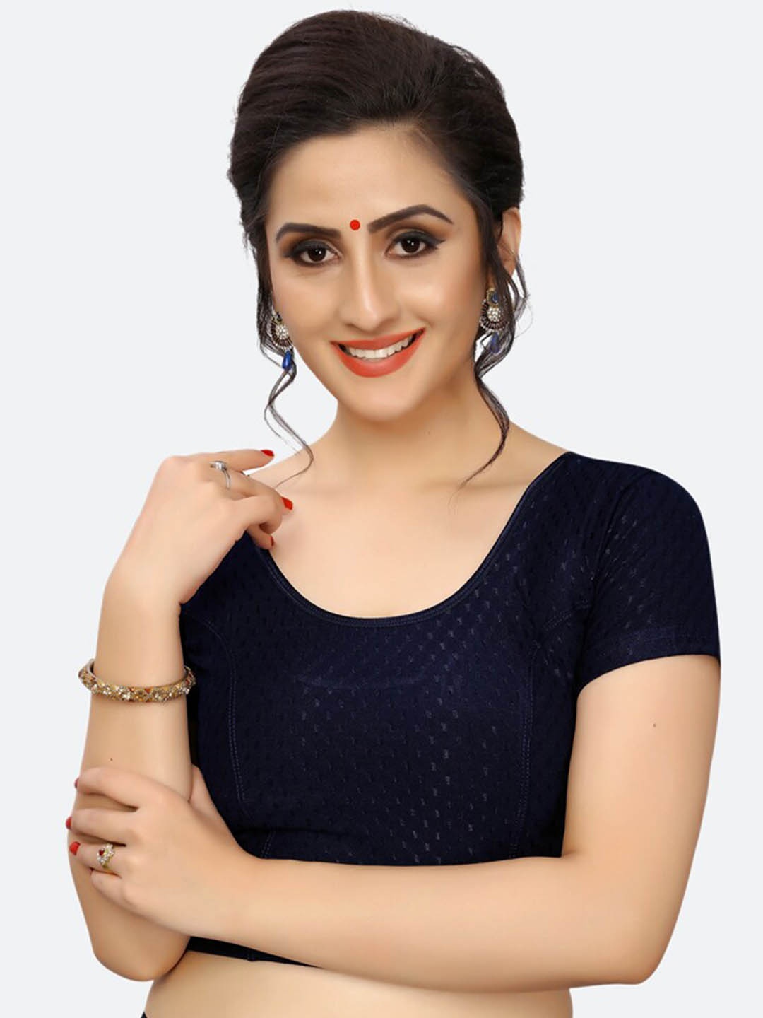 

SIRIL Navy Blue Woven Design Saree Blouse