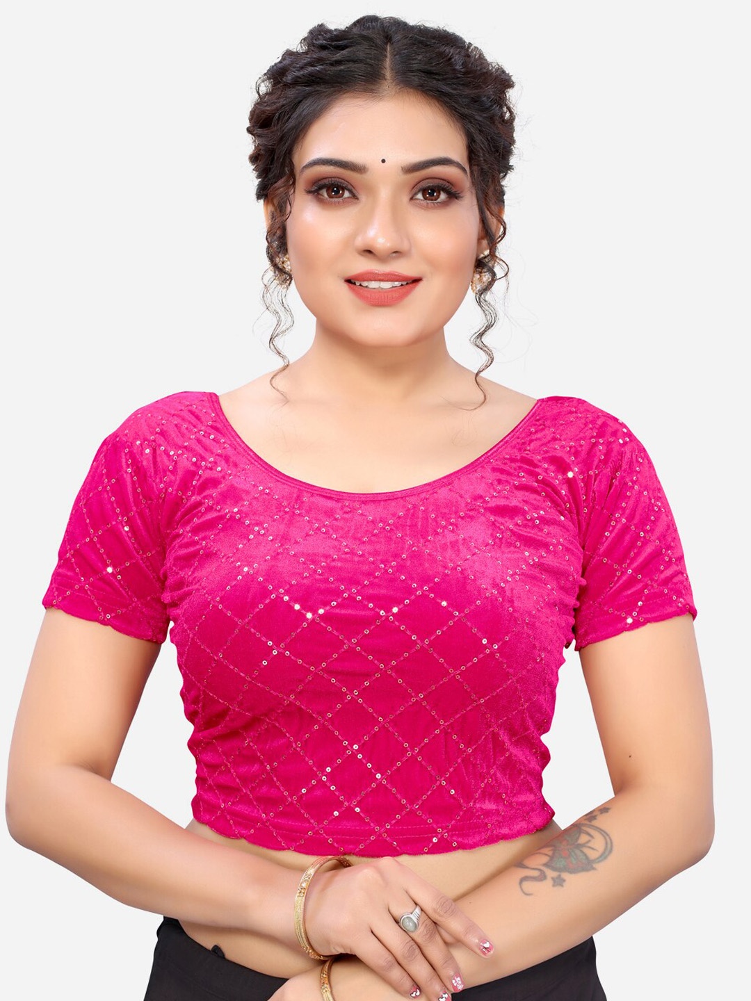 

SIRIL Women Pink Sequinned Velvet Saree Blouse