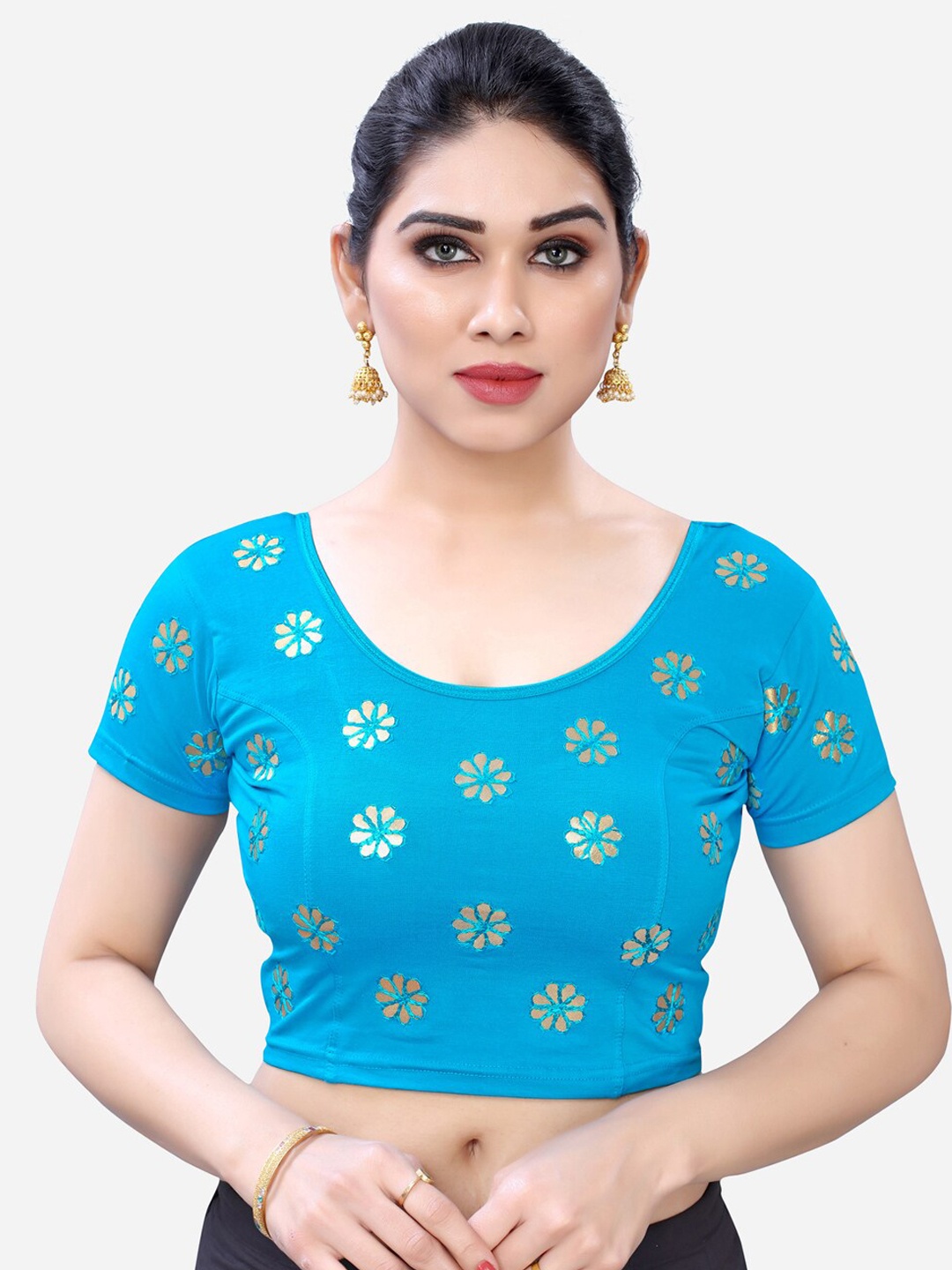 

SIRIL Women Blue Embroidered Saree Blouse