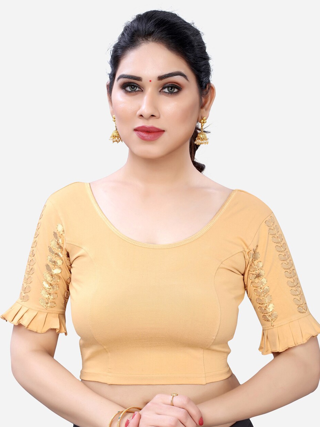 

SIRIL Cream-Coloured Embroidered Saree Blouse