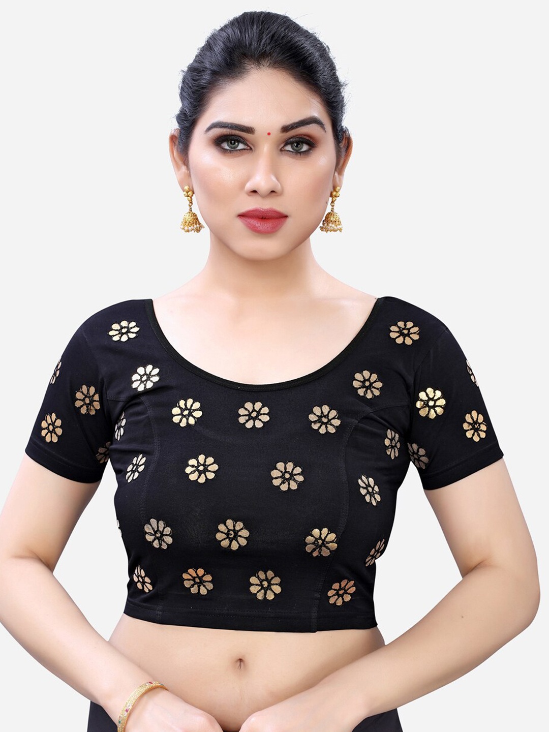 

SIRIL Women Black & Gold Embroidered Saree Blouse