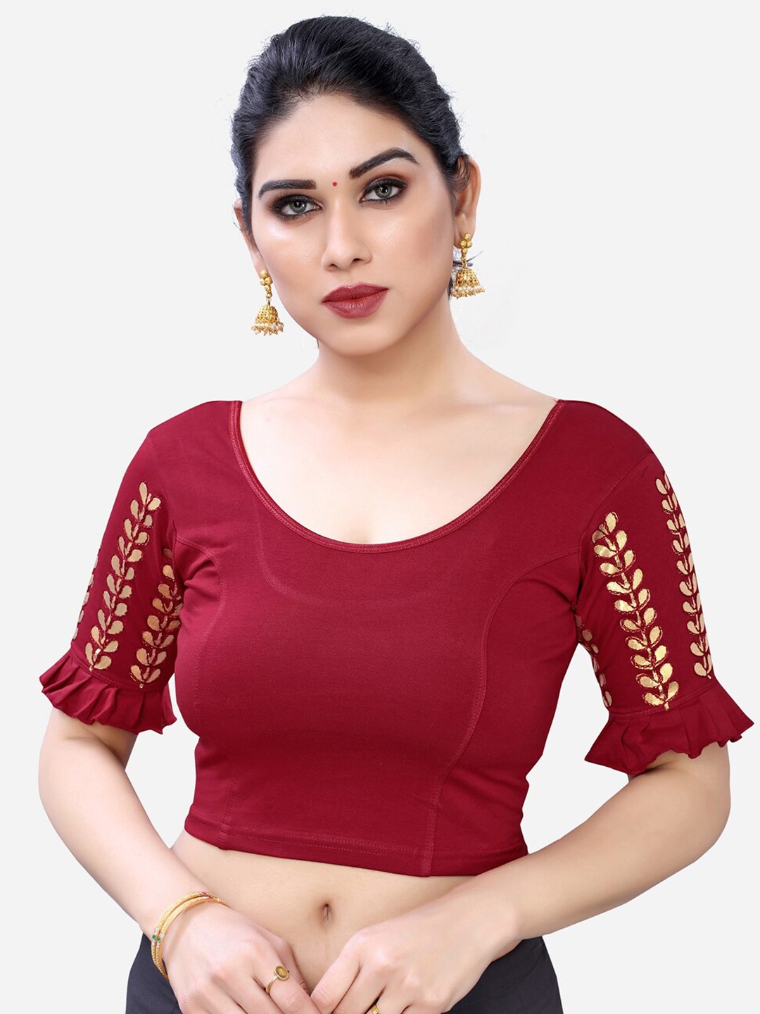 

SIRIL Women Maroon Embroidered Saree Blouse