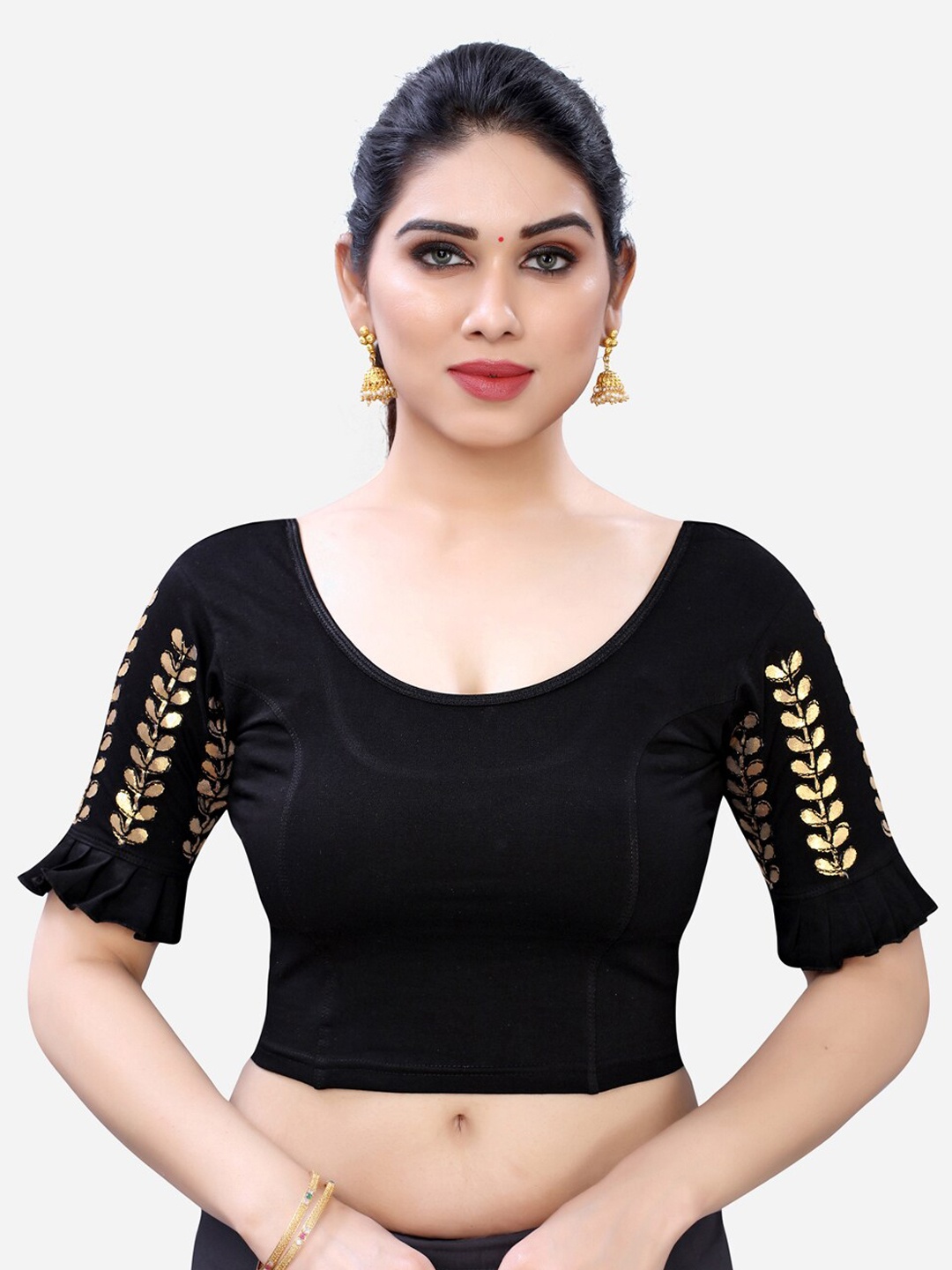 

SIRIL Women Black Embroidered Saree Blouse