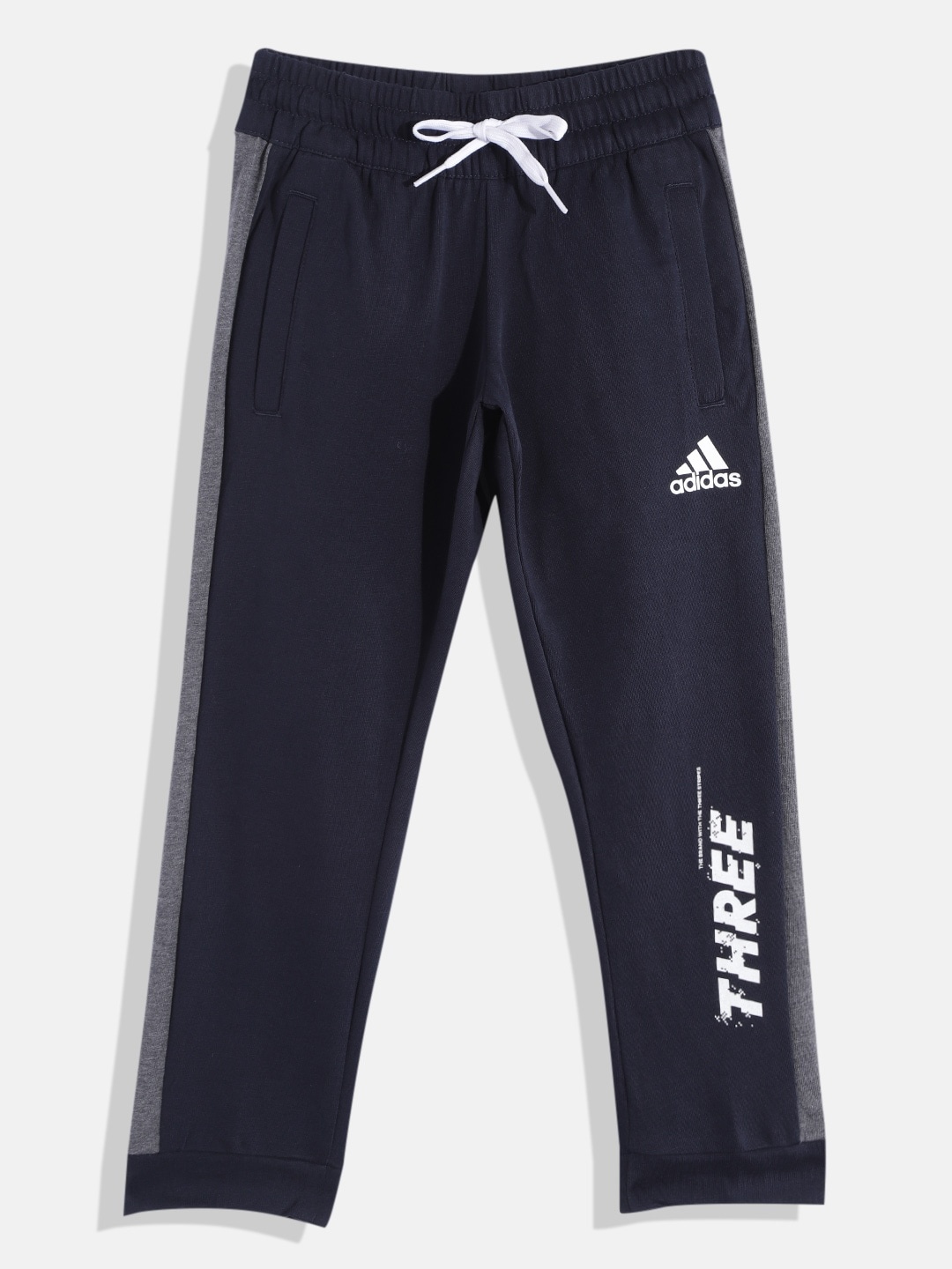 

ADIDAS Boys Navy Blue & Grey Printed B 3STR GRFX PNT Legend Ink 104 Joggers