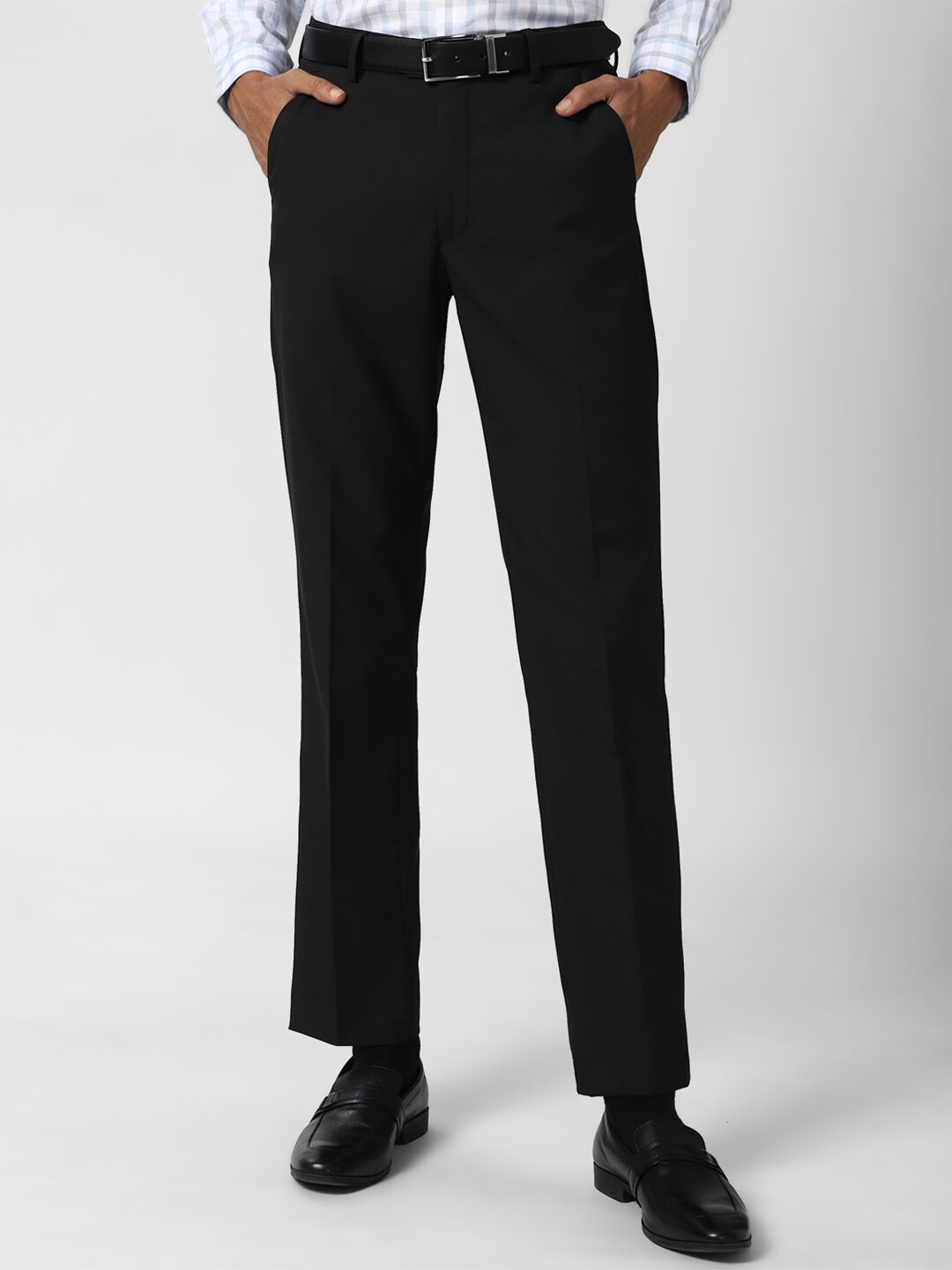 

Peter England Men Black Solid Slim Fit Formal Trousers