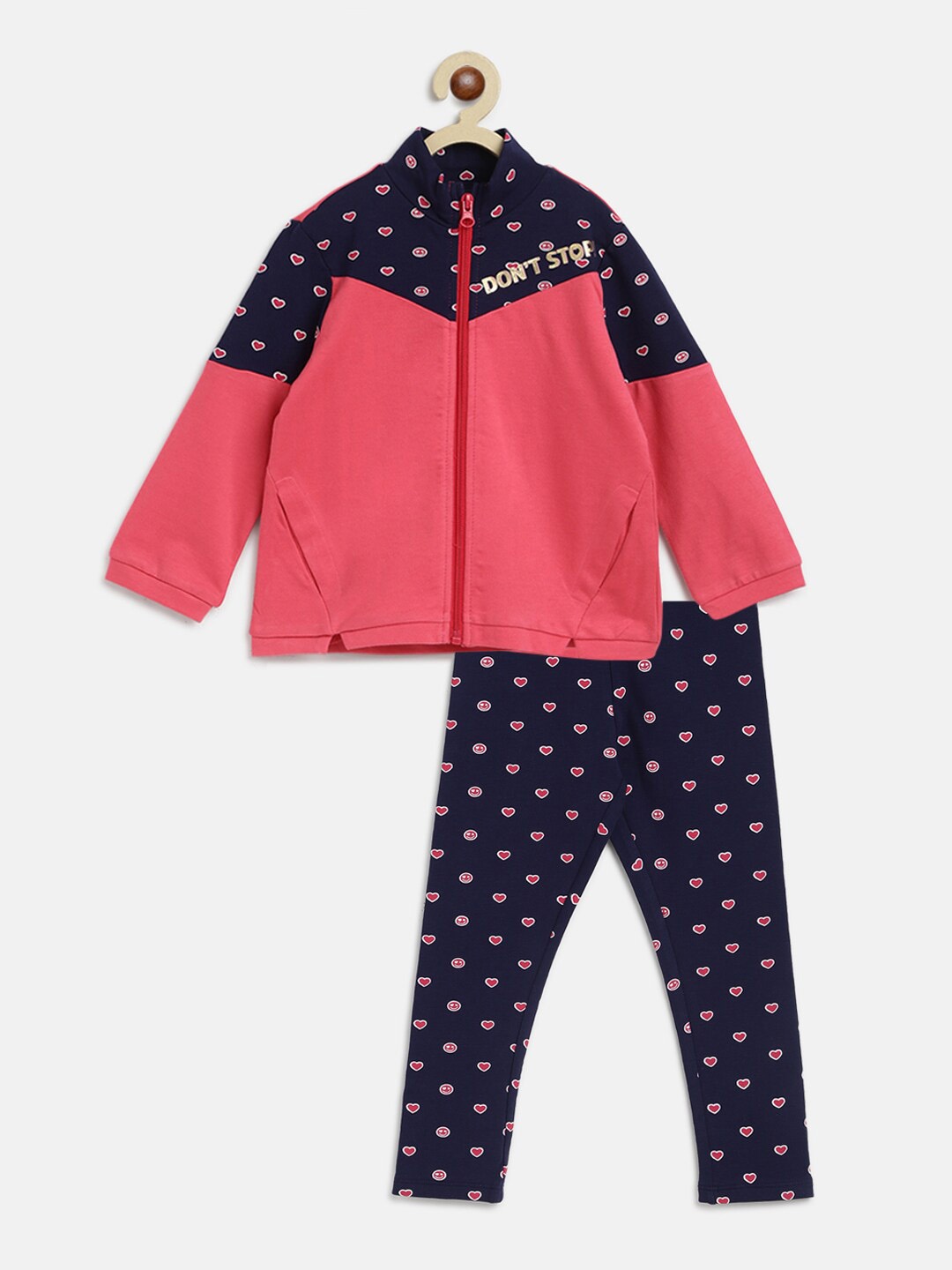 Chicco Infant Pink & Navy Blue Printed Cotton Tracksuits