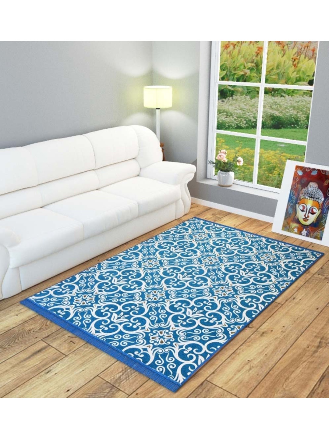 Slushy Mushy Adults Blue Floral Printed Modern Carpet