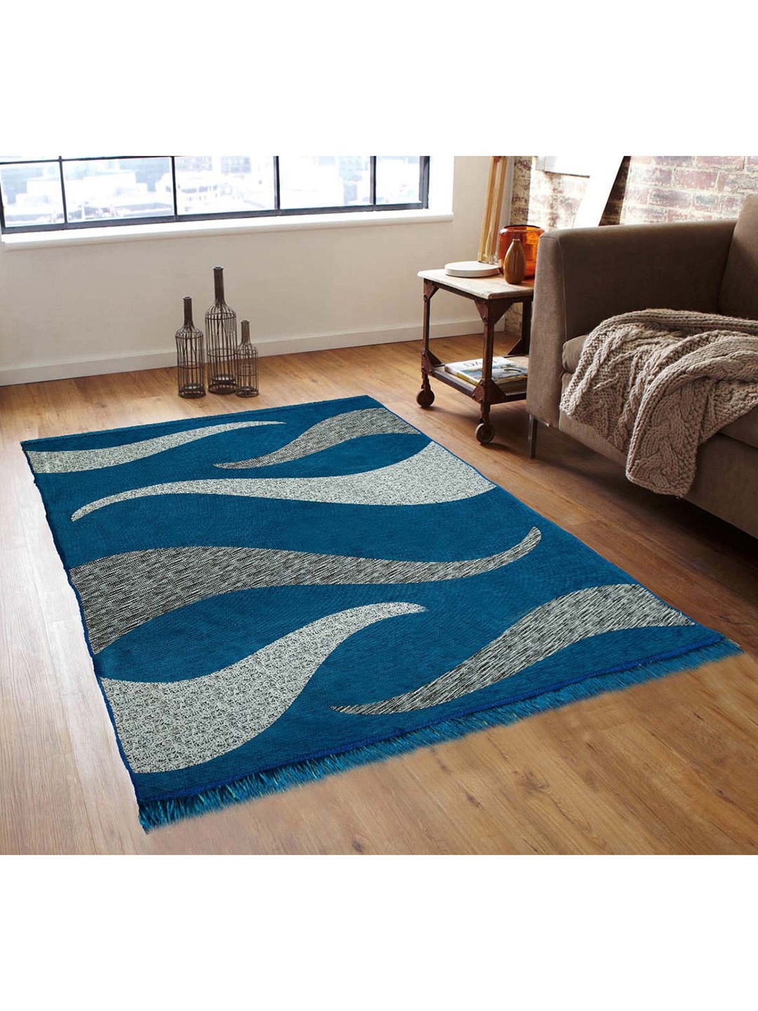 Slushy Mushy Blue & Grey Abstract Printed Modern Carpet