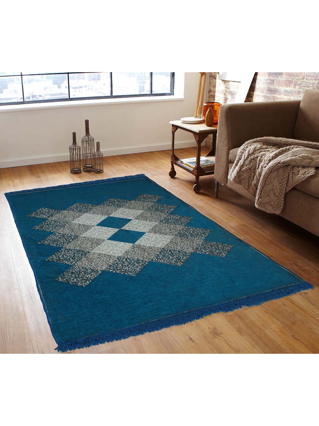 Slushy Mushy Blue Abstract Printed Modern Carpet