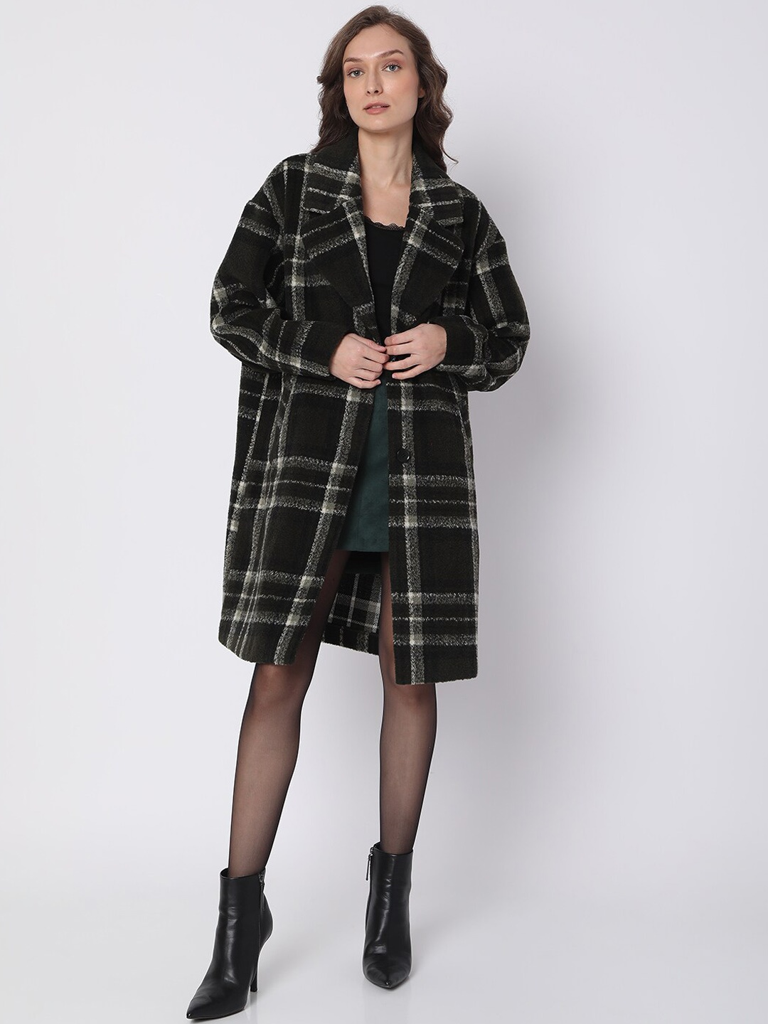 

Vero Moda Women Grey & White Checked Overcoats