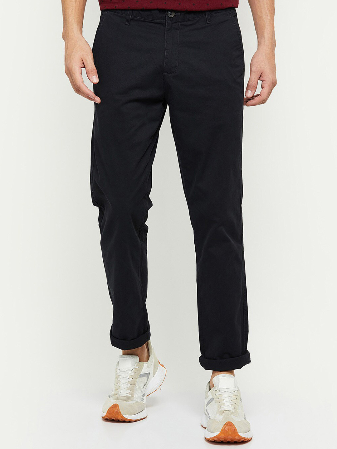 

max Men Navy Blue Mid Rise Casual Trouser