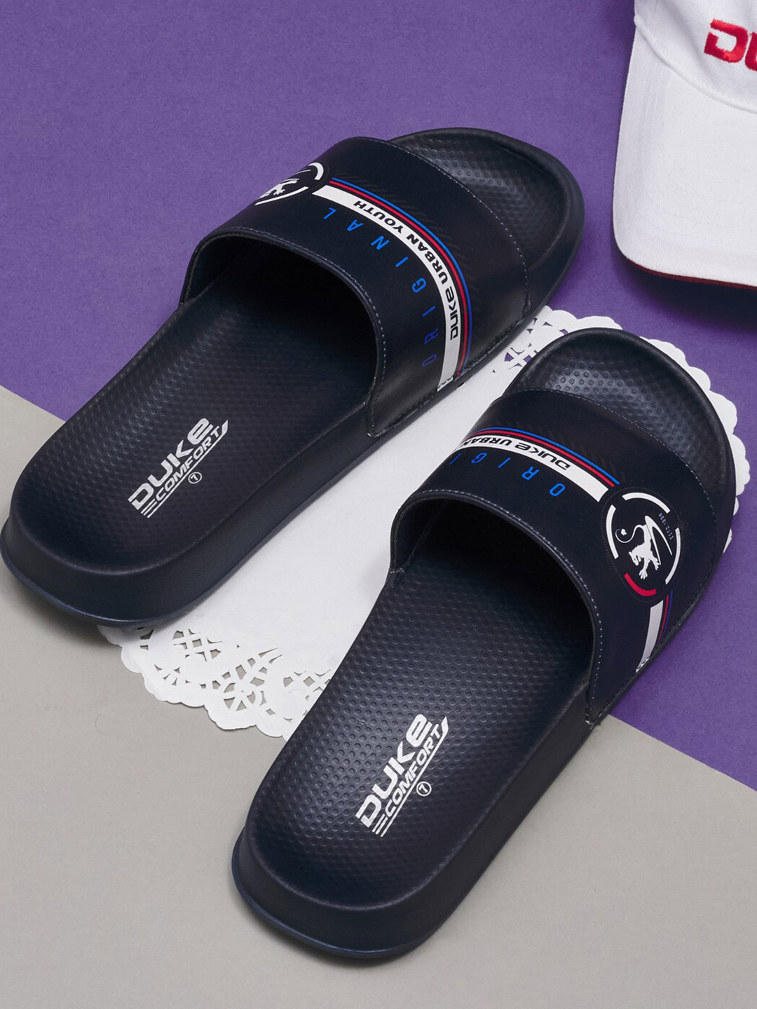 

Duke Men Navy Blue Printed Sliders