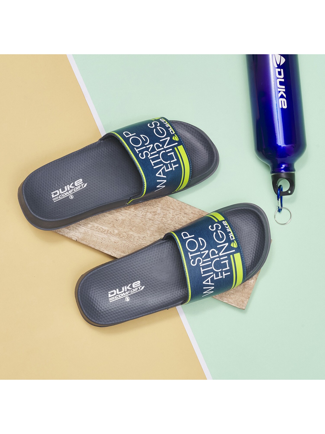 

Duke Men Grey & Blue Printed Sliders