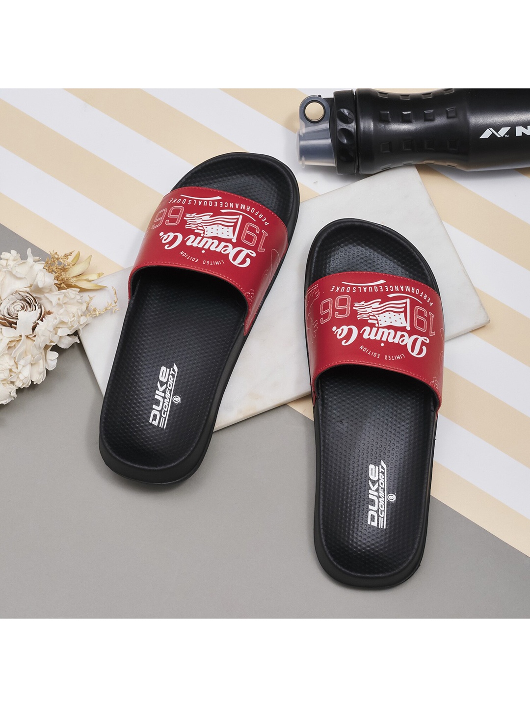 

Duke Men Black & Red Printed Sliders