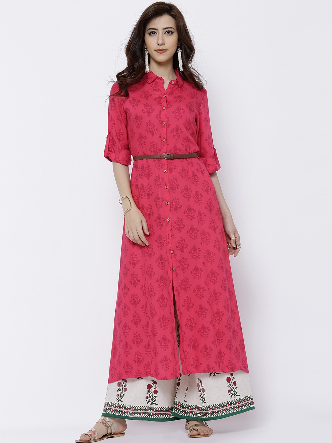 

Vishudh Women Pink Printed A-Line Kurta