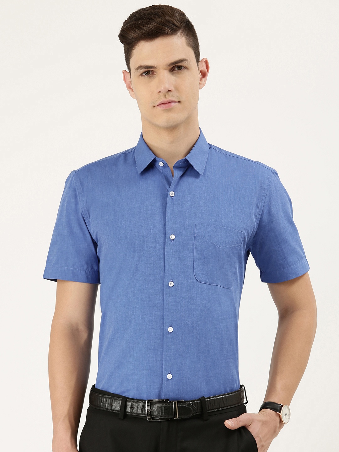 

Peter England Men Blue Solid Slim Fit Pure Cotton Formal Shirt