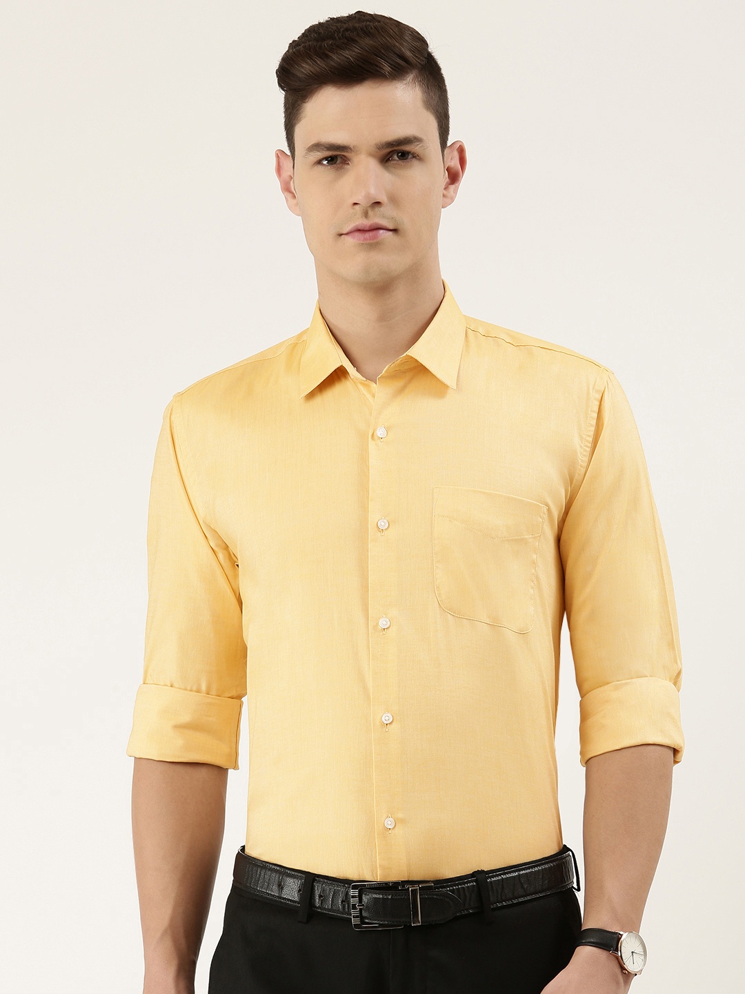 

Peter England Men Peach-Coloured Solid Slim Fit Pure Cotton Formal Shirt