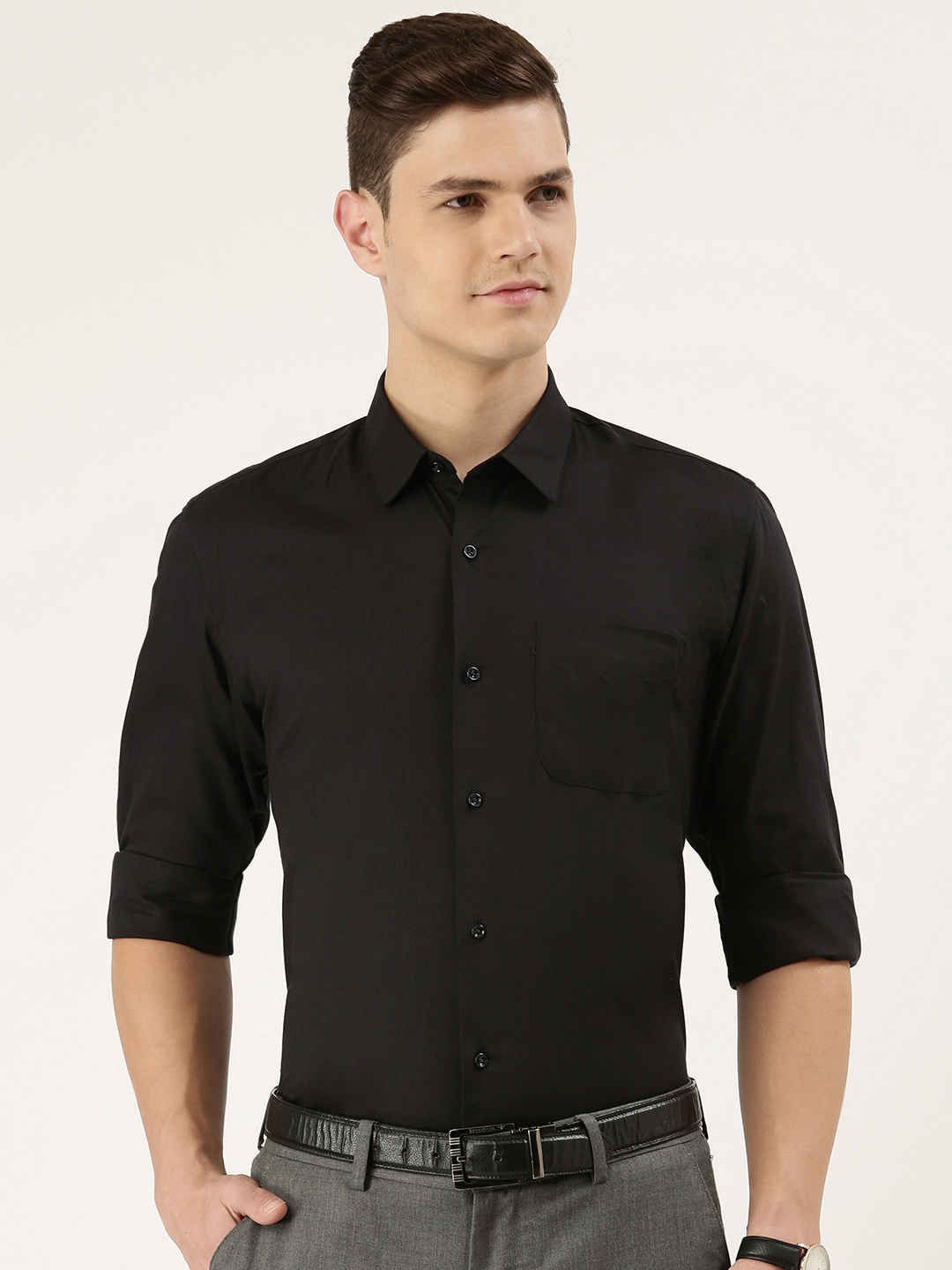 

Peter England Men Black Solid Slim Fit Pure Cotton Formal Shirt