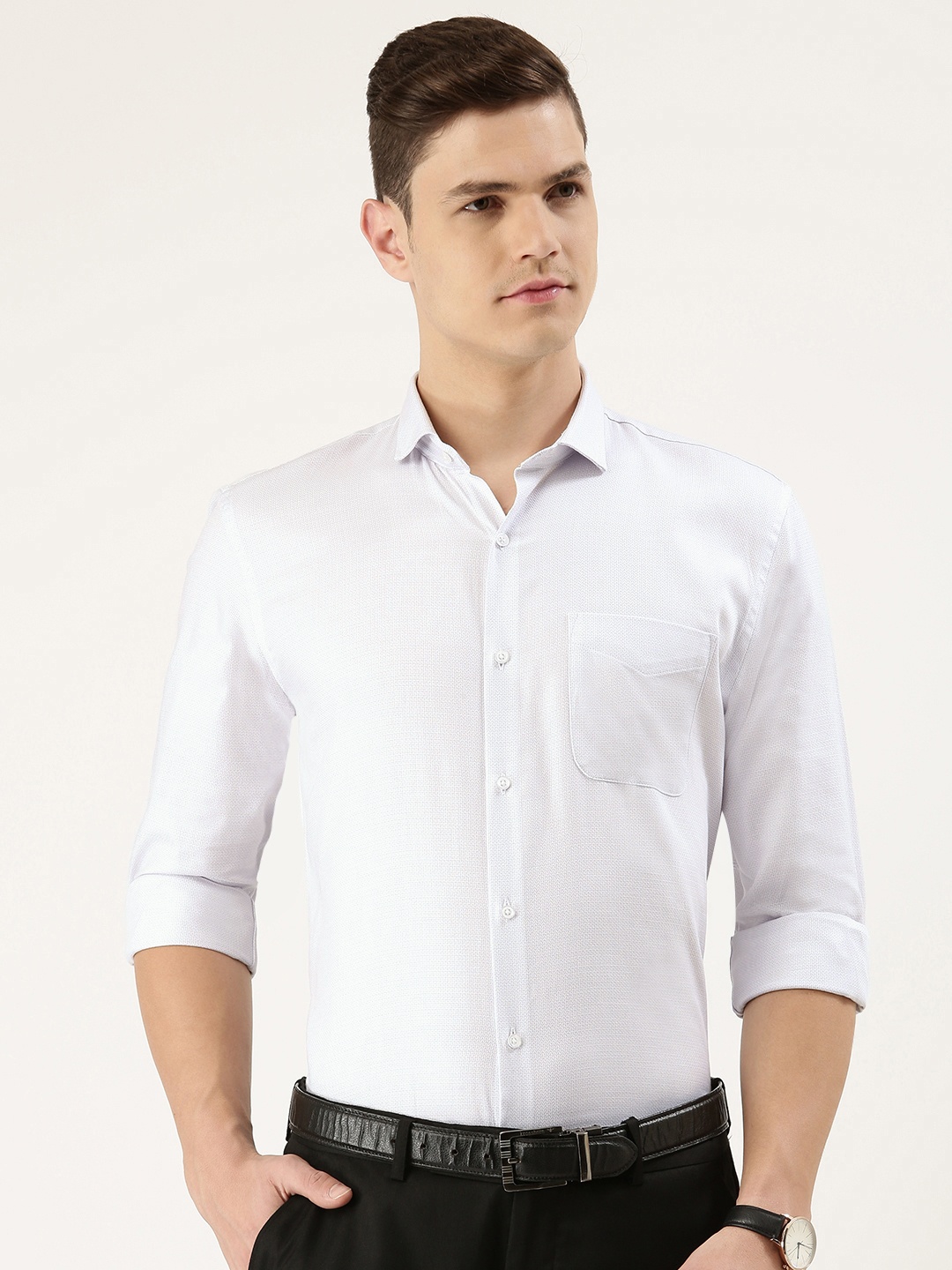 

Peter England Men White Self Design Slim Fit Pure Cotton Formal Shirt