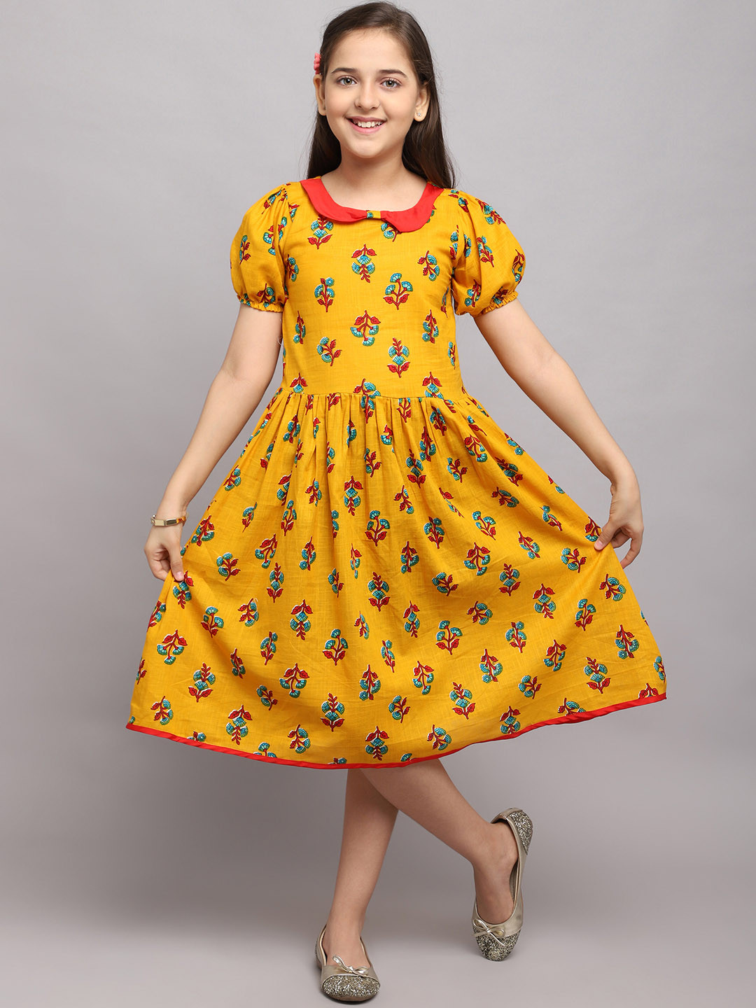 

White World Gold-Toned Floral Applique Ethnic Midi Dress