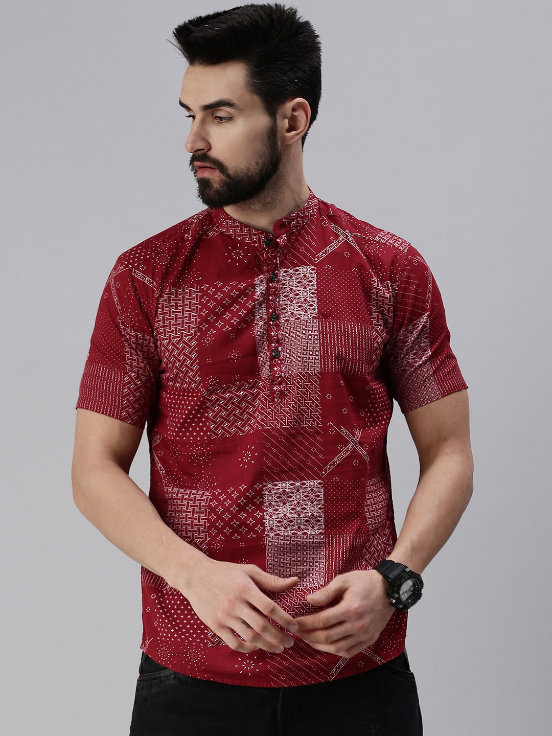 

SHOWOFF Men Maroon Printed Kurta