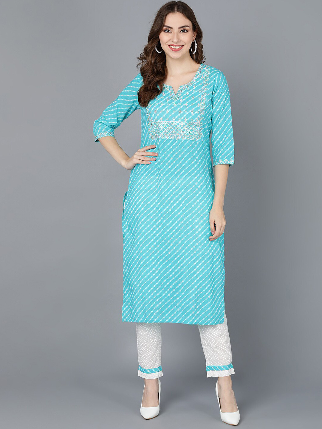 

AHIKA Women Blue Leheriya Printed Pure Cotton Kurta with Trouser