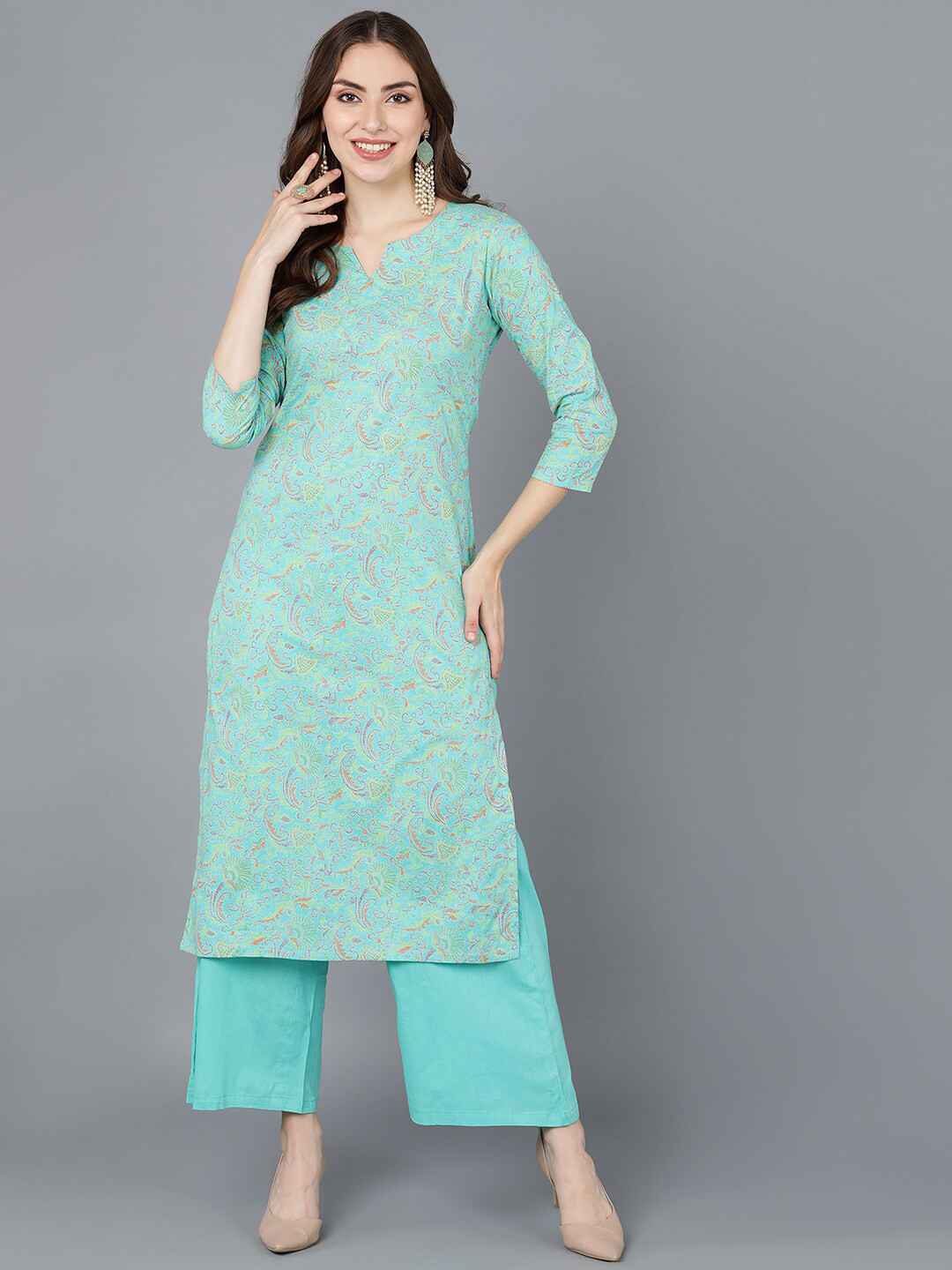 

AHIKA Women Sea Green Ethnic Motifs Printed Kurta