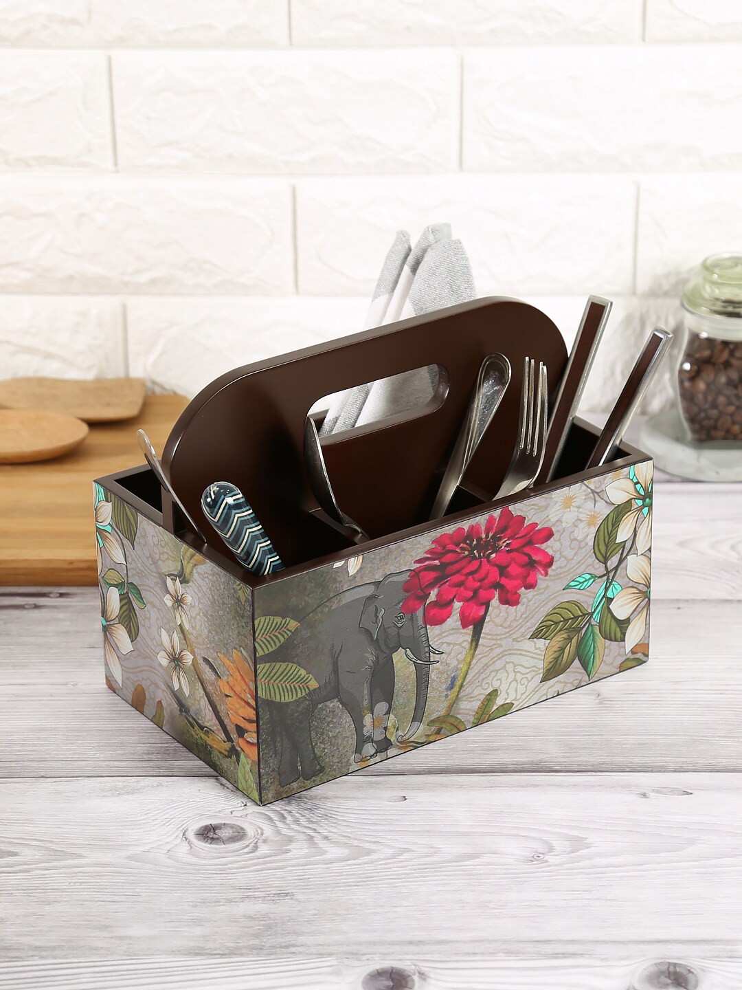 

India Circus by Krsnaa Mehta Grey March of the Blossoms Cutlery Holder