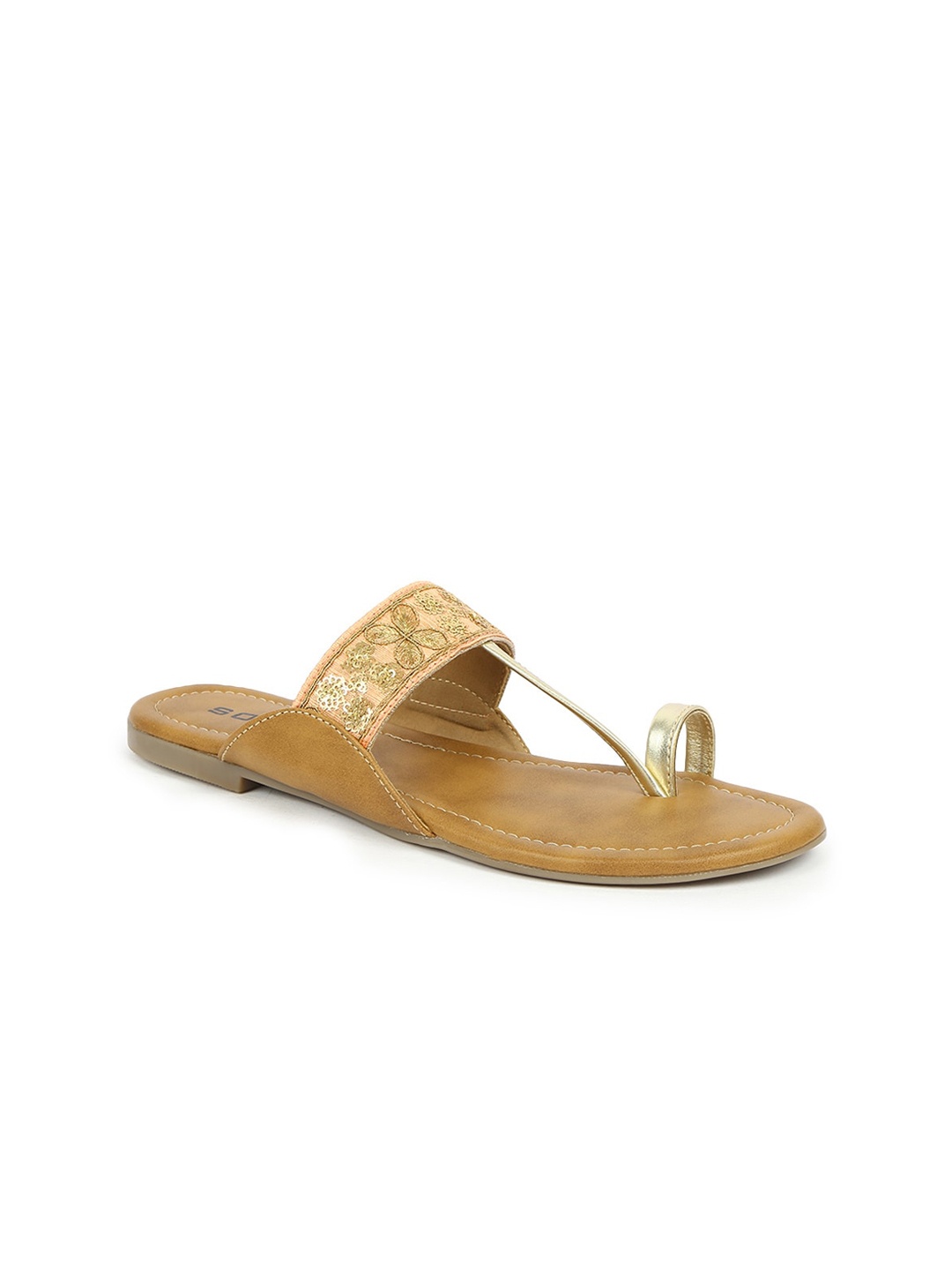 

SOLES Women Pink & Beige Embellished One Toe Flats