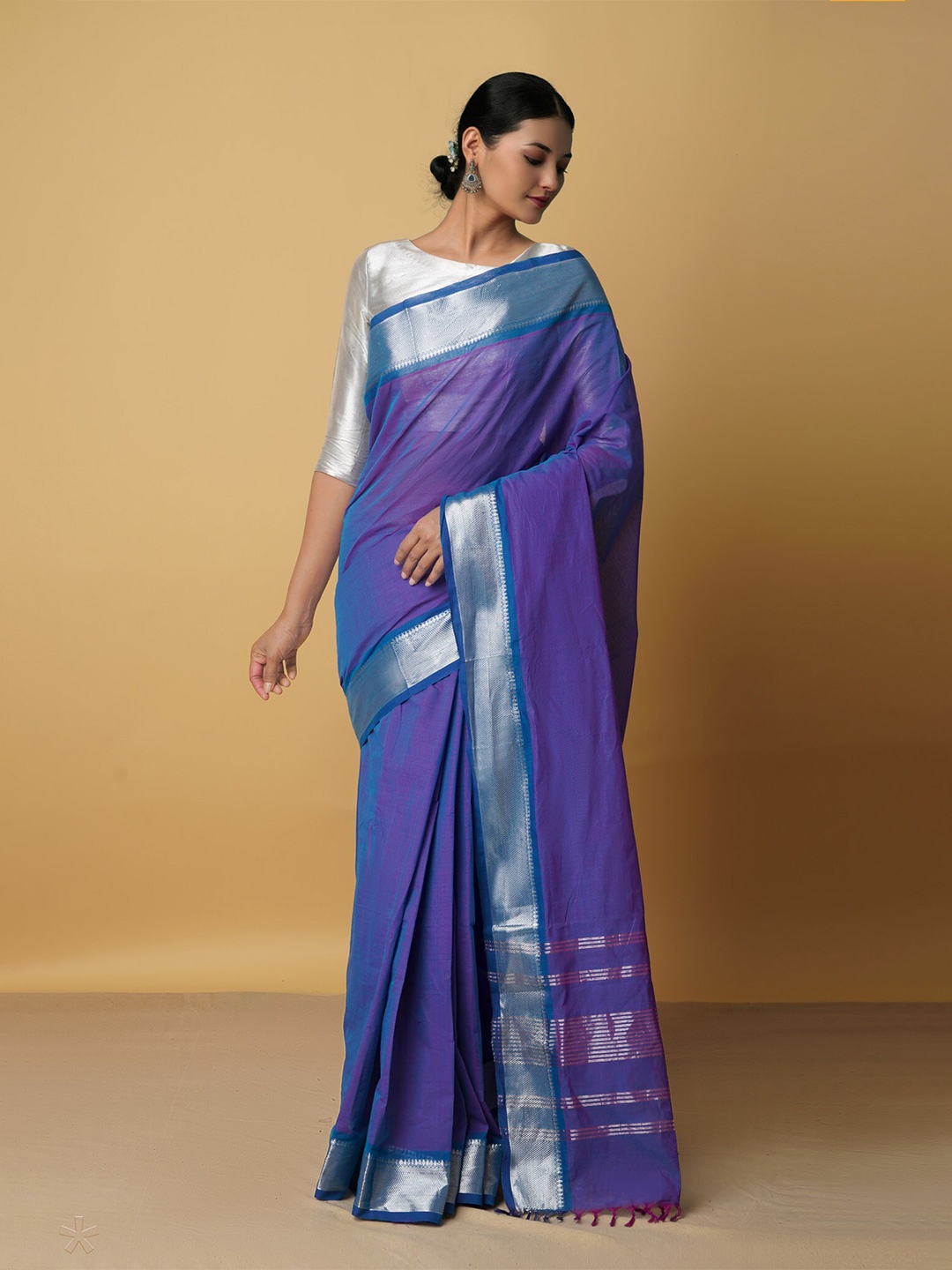 

Unnati Silks Violet & Blue Zari Pure Cotton Chettinad Saree