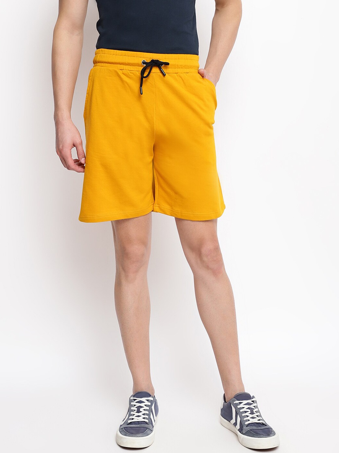 Belliskey Men Mustard High-Rise Sports Shorts